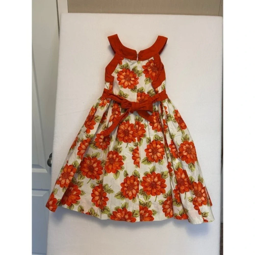 Maggie & Zoe Orange Floral‎ Party Dress Girls Size 6 Halter Neck Bow Accent